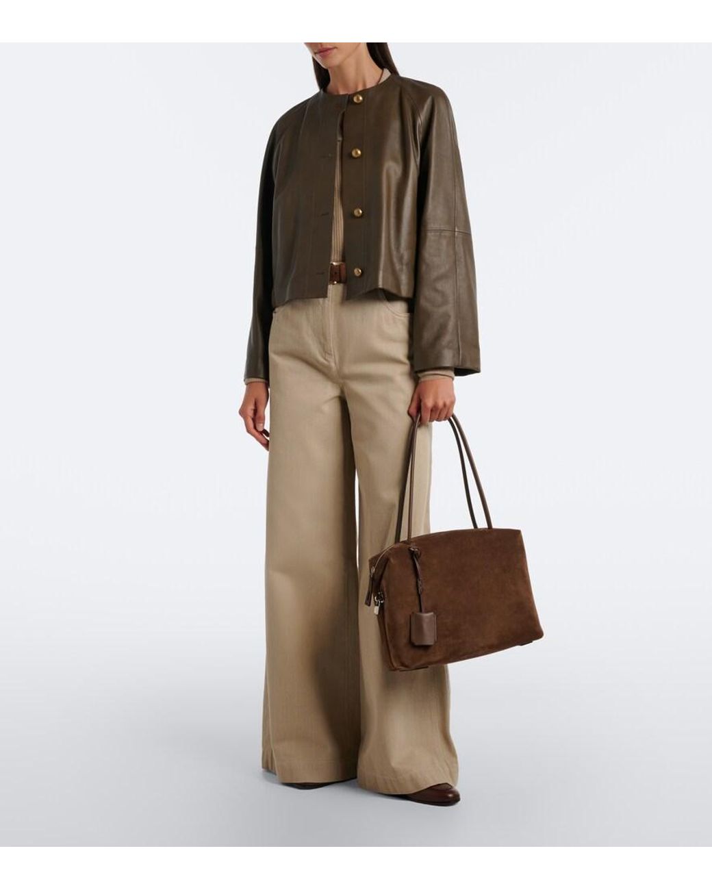 Max Mara Brown Large Suede Shoulder Bag