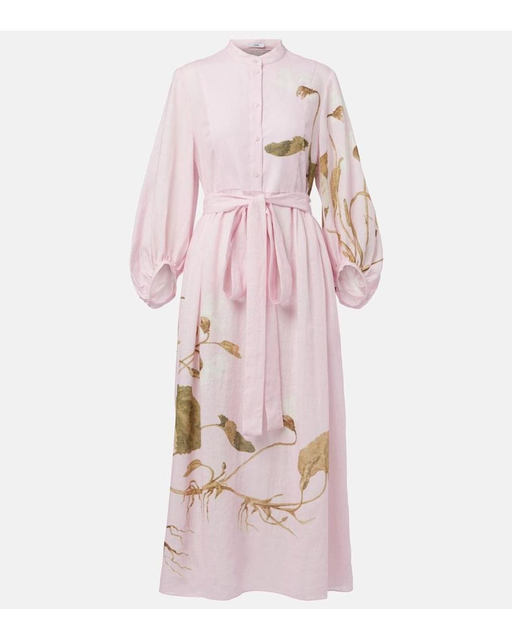 Erdem Pink Printed Linen Midi Dress