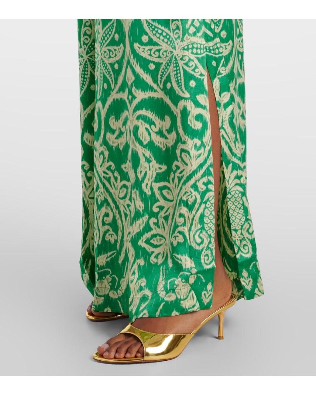 Poupette Green Clea Printed Wide-Leg Pants
