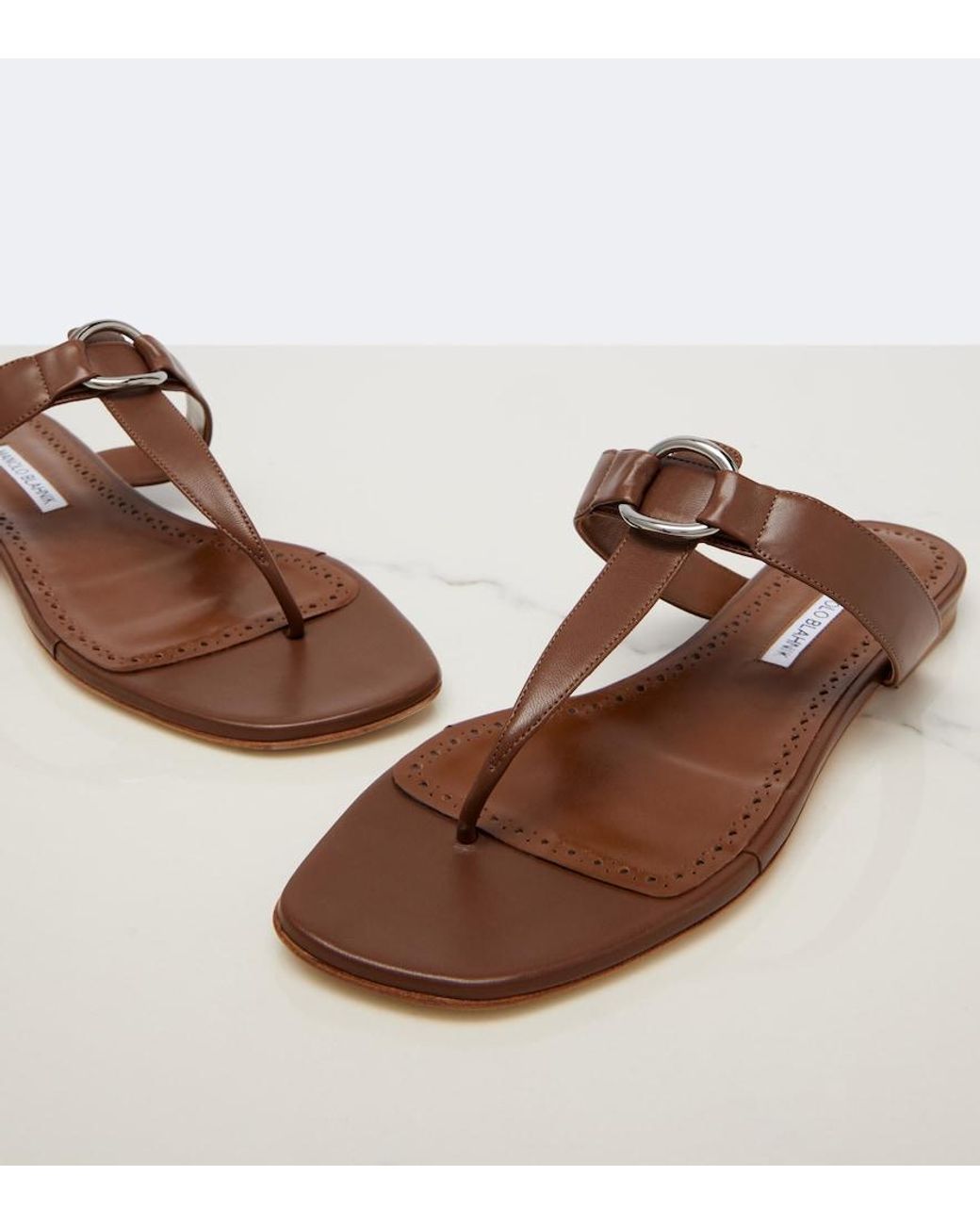 Manolo Blahnik Brown Mionasan Leather Thong Sandals