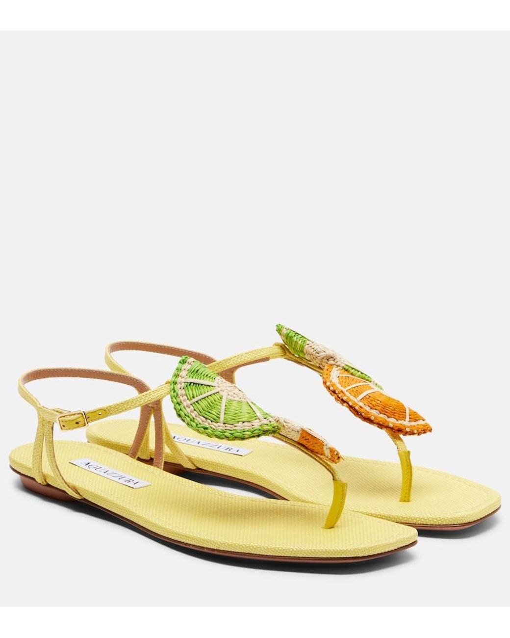 Aquazzura Yellow Citrus Sugar Raffia Slingback Sandals