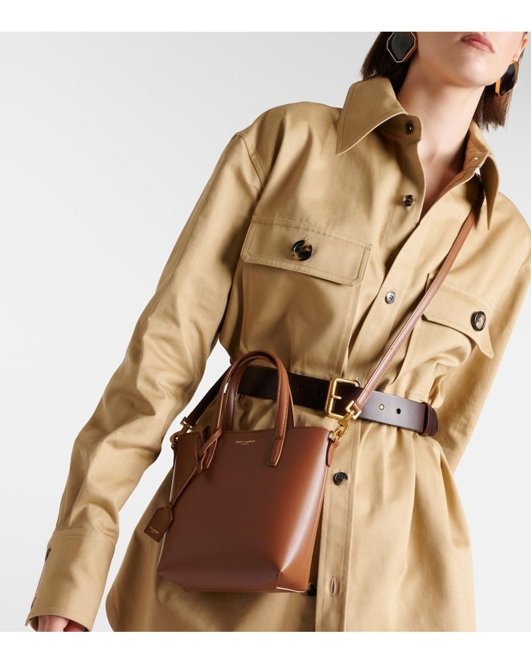 Saint Laurent Brown Fox-Coloured Leather Mini Shopping Bag