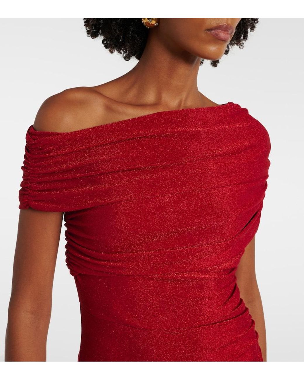 Diane von Furstenberg Red Agustin Lame Midi Dress
