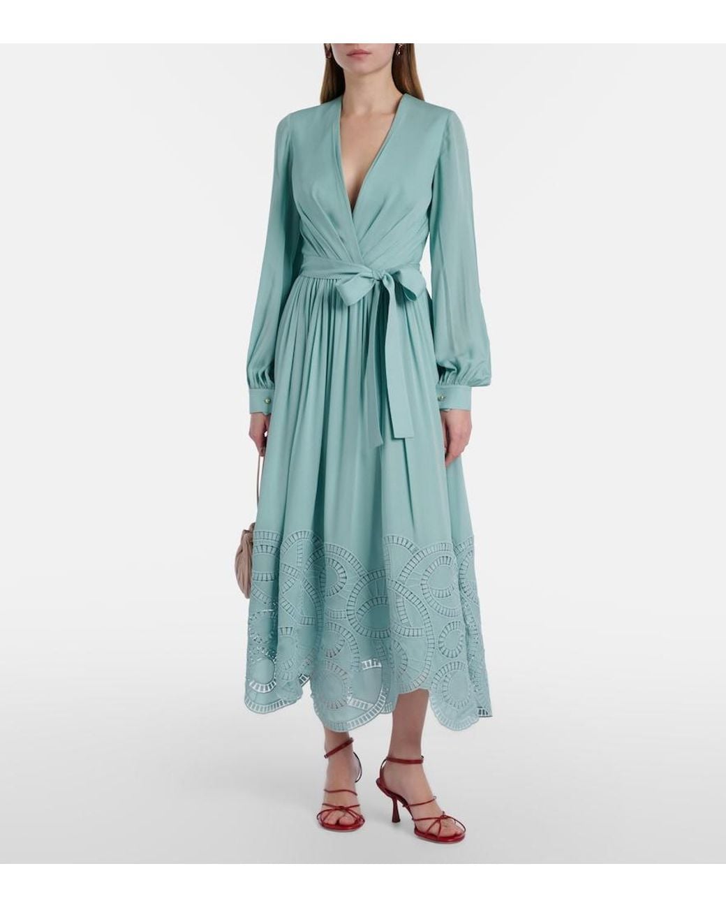 Elie Saab Blue Lace-Trimmed Silk-Blend Midi Dress