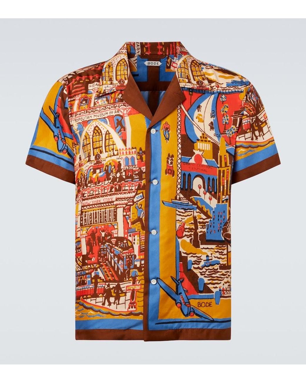Bode Orange Manhattan Island Printed Silk Bowling Shirt for men