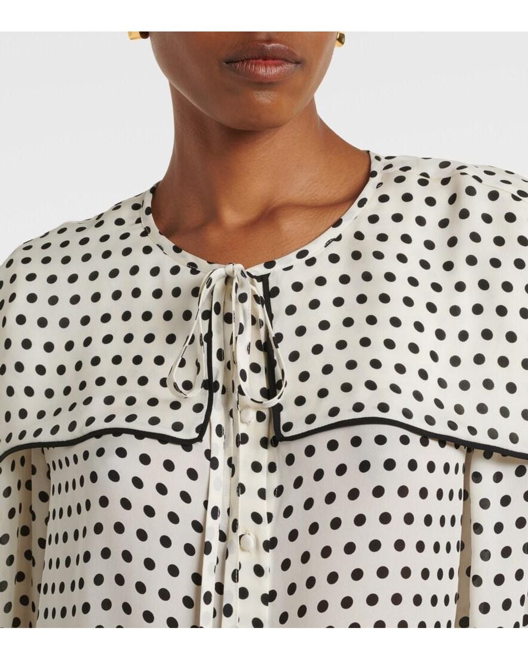 FRAME Black Fleet Polka-Dot Silk Blouse