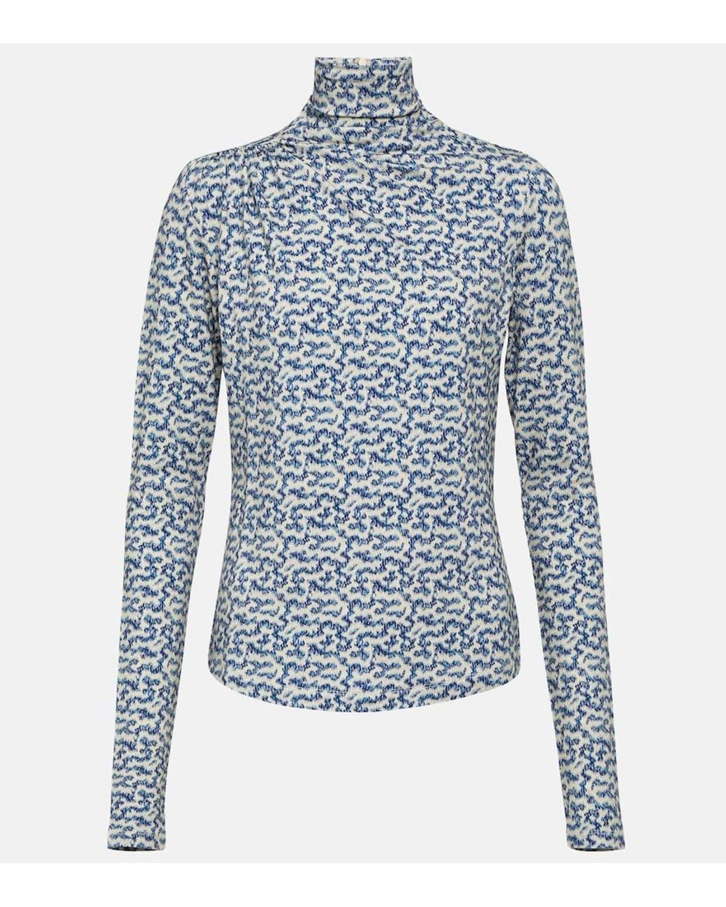 Isabel Marant Blue Lou Printed Jersey Turtleneck Top