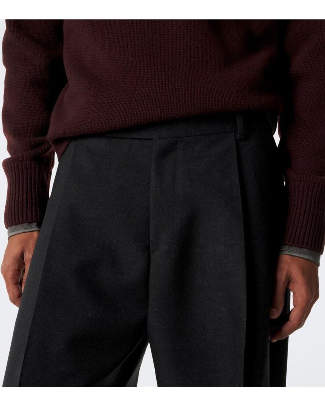 Studio Nicholson Black Pull Pleated Wool Wide-Leg Pants for men