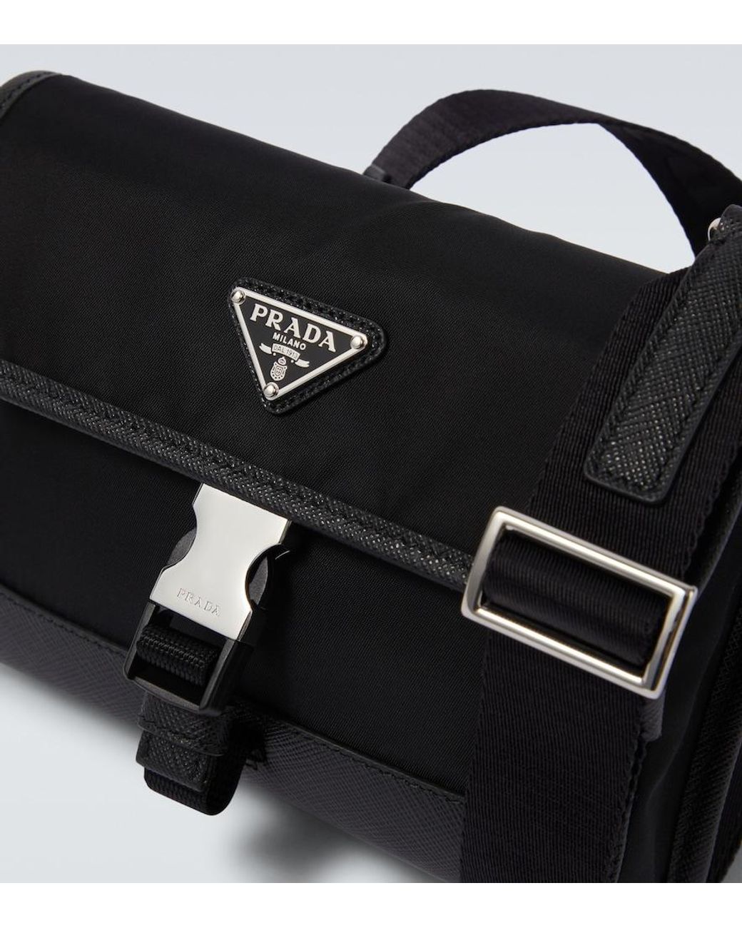 Prada Black Re-Nylon Leather-Trimmed Shoulder Bag for men