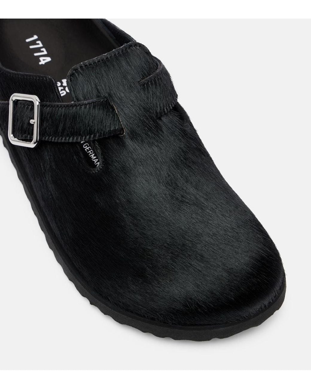 Birkenstock Black Boston Calf Hair Clogs