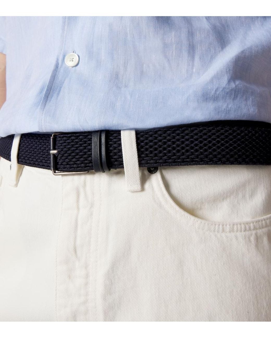 Zegna Black Braided Leather-Trimmed Belt for men