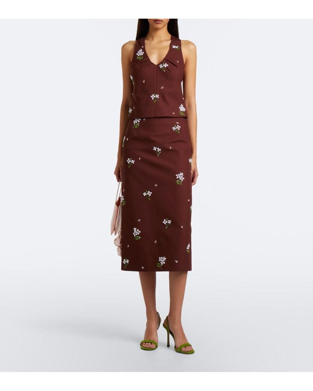 ShuShu/Tong Brown Embellished Halterneck Cotton Top