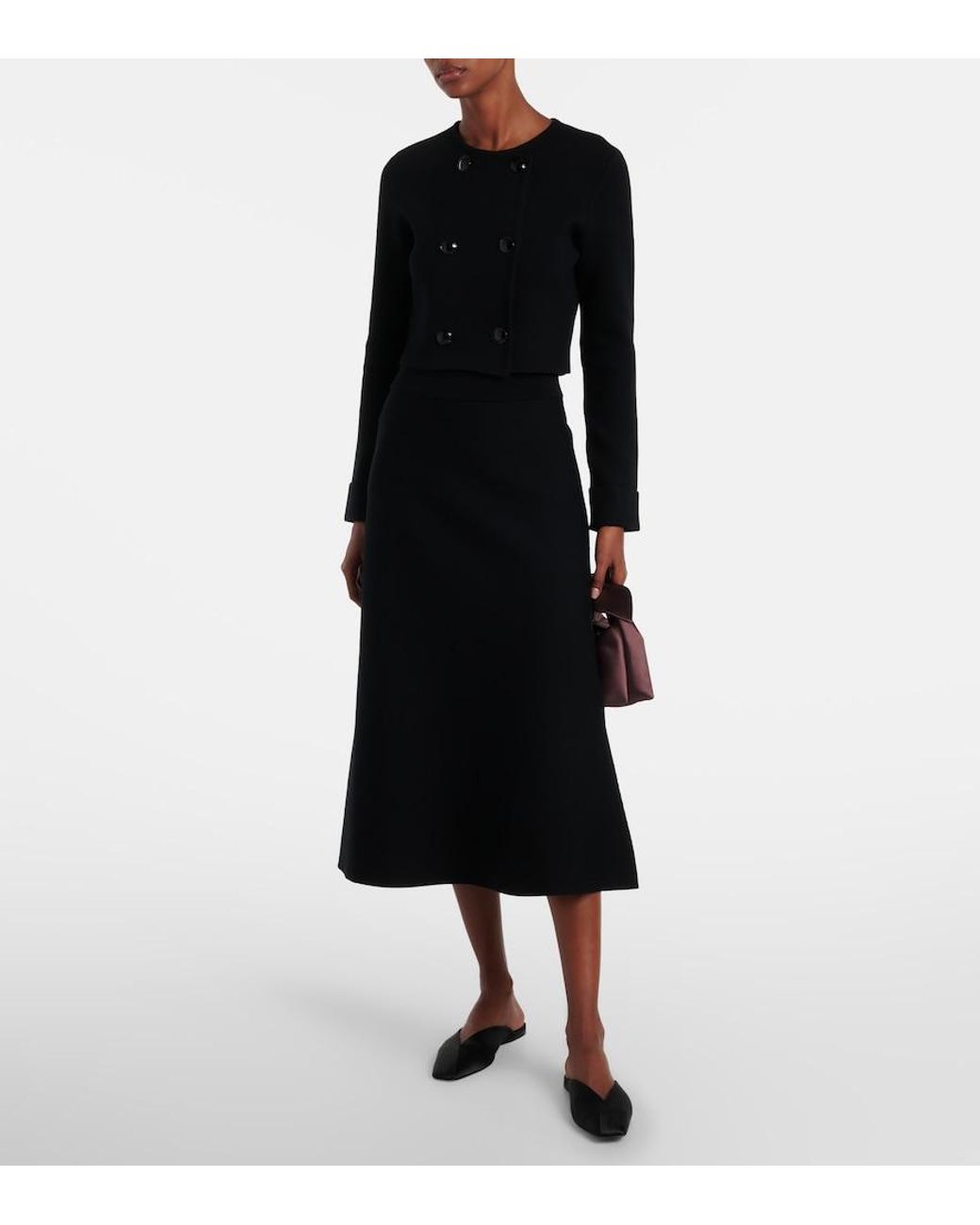 Dorothee Schumacher Black Sharp Ambition Wool-Blend Midi Skirt