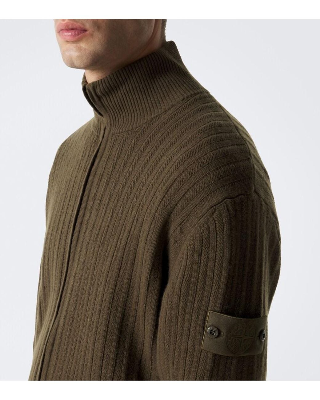 Stone Island Green Compass Wool And Cashmere Cardigan for men