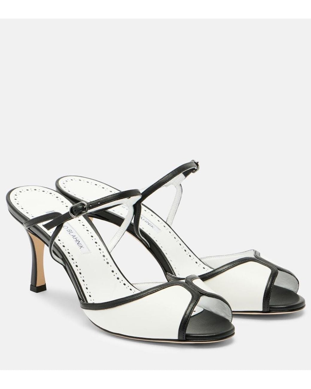 Manolo Blahnik White Versari 70 Leather Mules