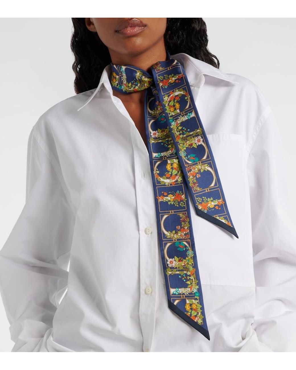 Gucci Blue Gg Floral Printed Silk Scarf