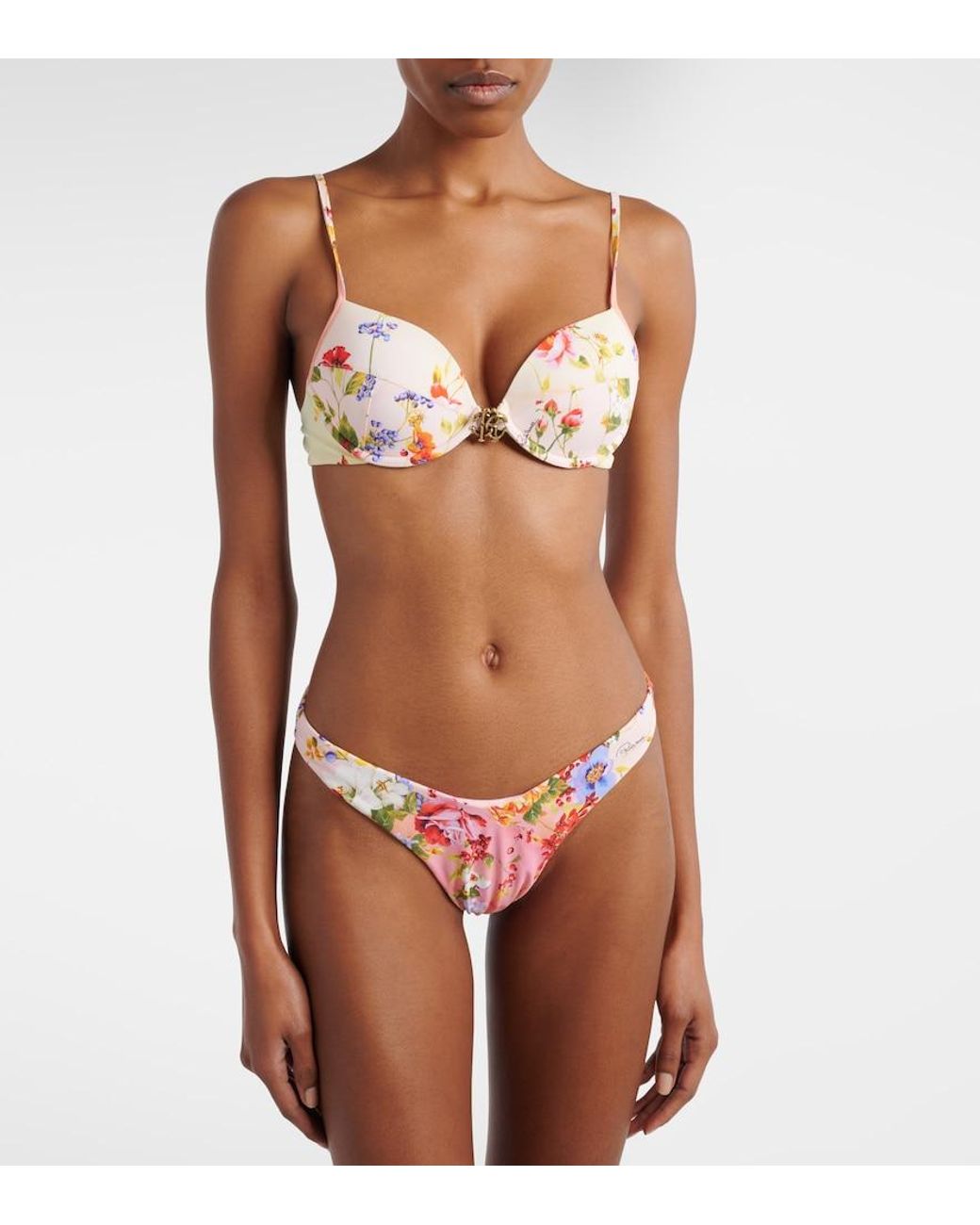 Roberto Cavalli Metallic Printed Bikini Top