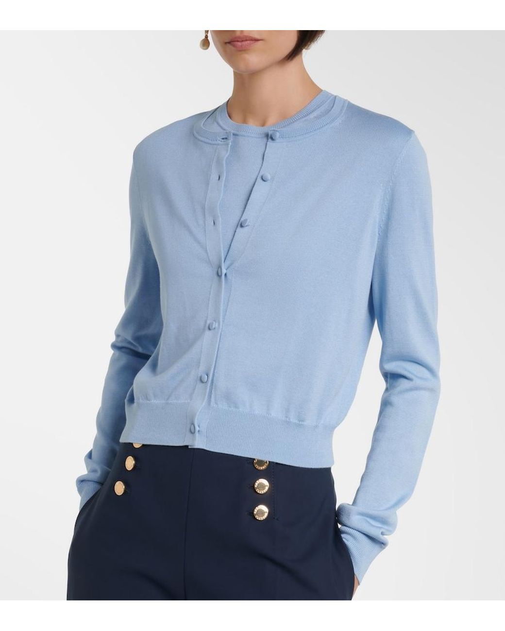 Carolina Herrera Blue Cropped Silk And Cotton Cardigan