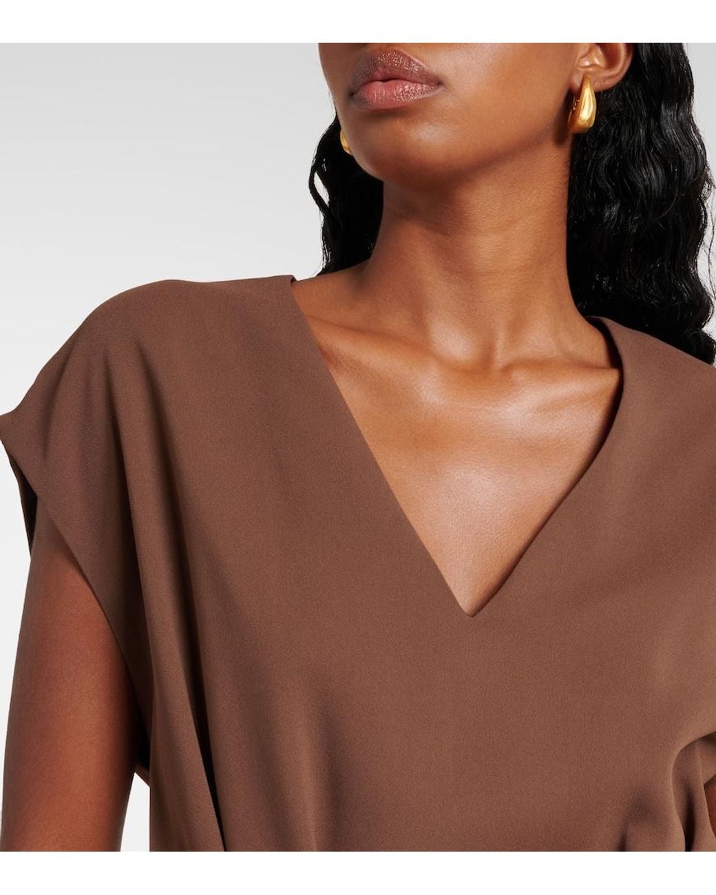 Joseph Brown Pleated Cady Midi Dress
