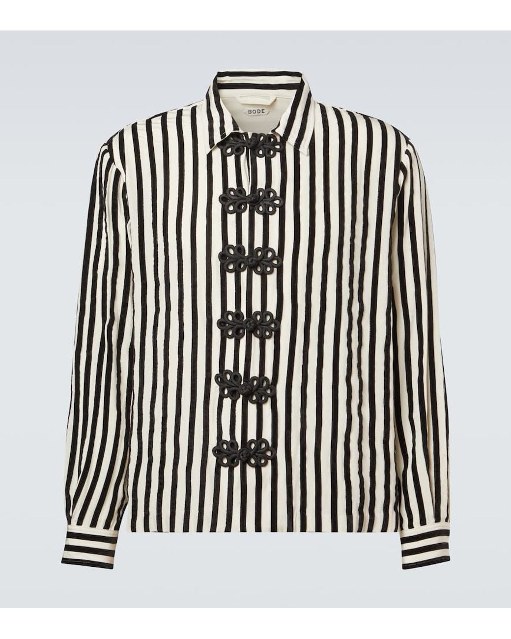 Bode Black Striped Velvet-Trimmed Silk Shirt for men