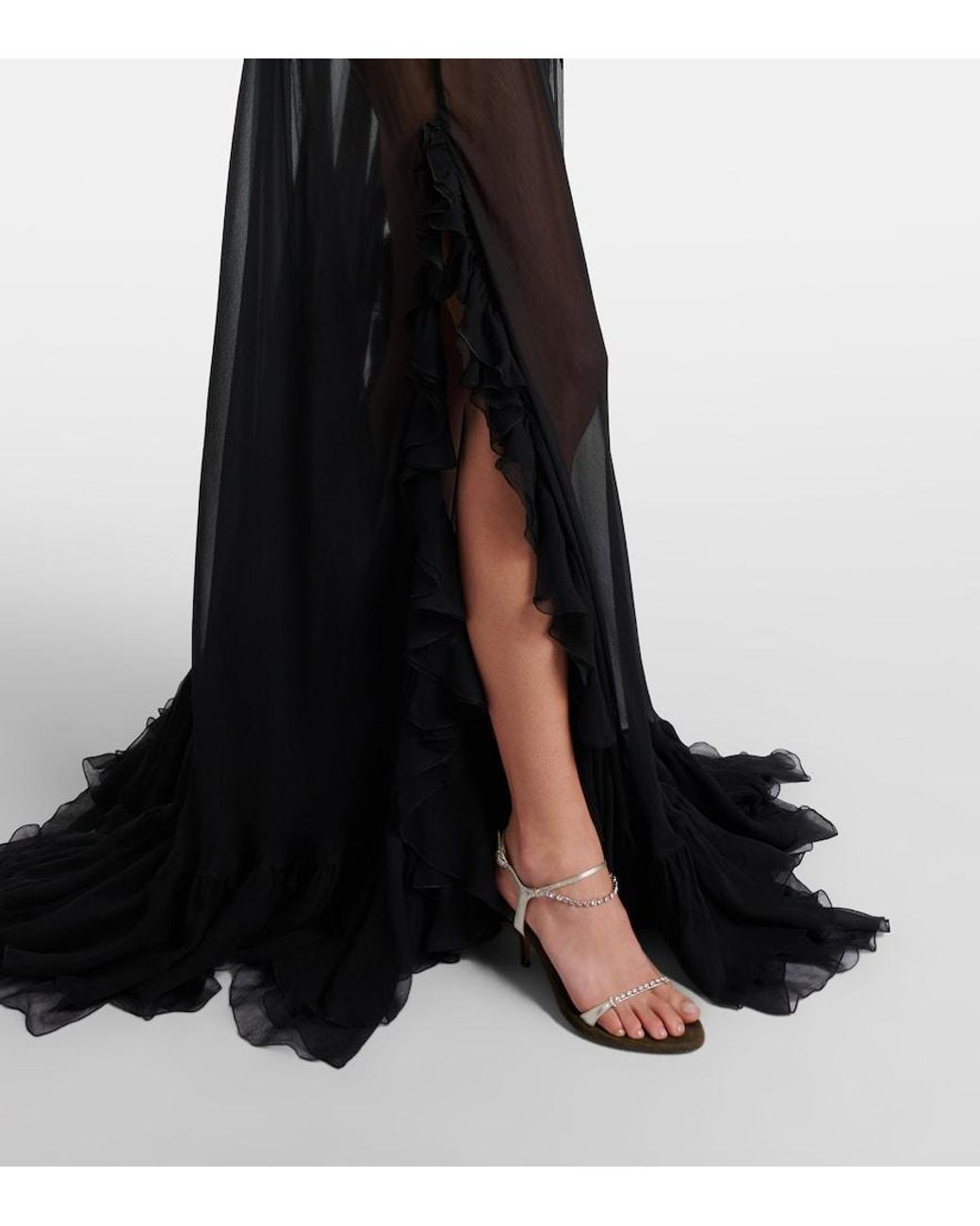 Chloé Black Ruffled Sheer Silk Maxi Skirt