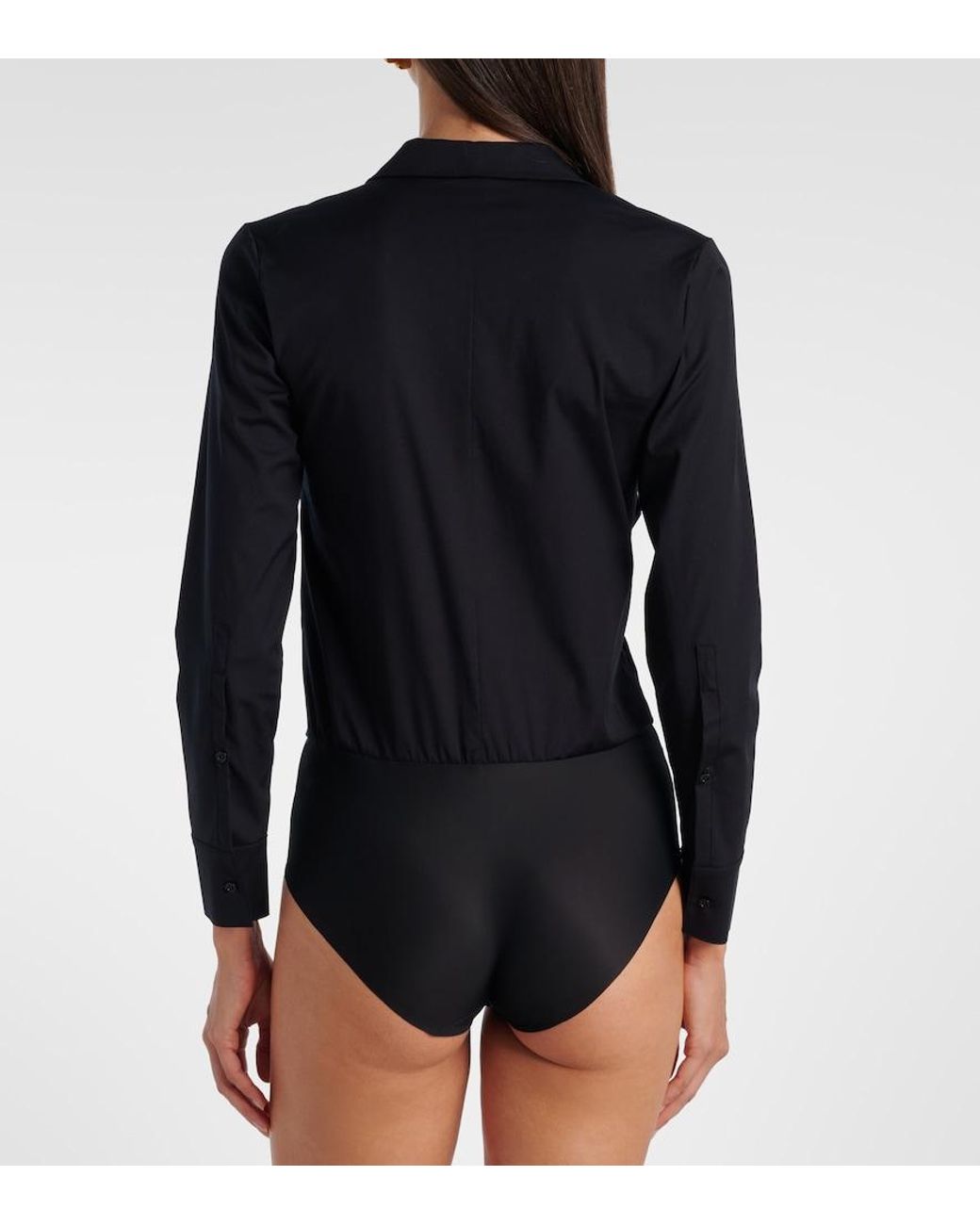 Wolford Blue Cotton-Blend Poplin Bodysuit