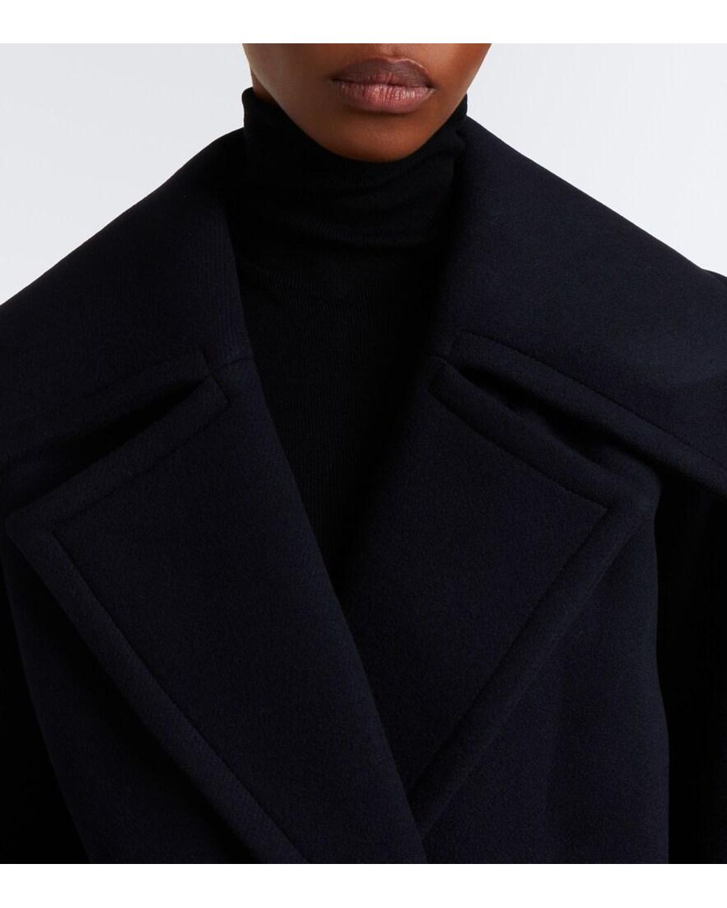 Patou Black Belted Wool And Silk Peacoat