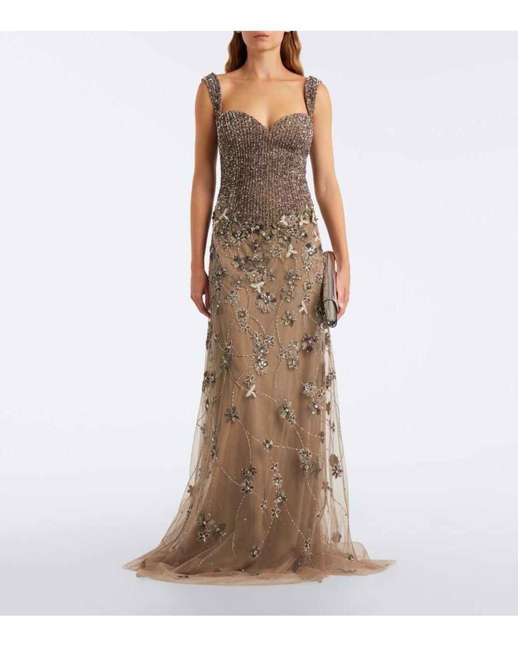 Georges Hobeika Natural Embellished Tulle Gown