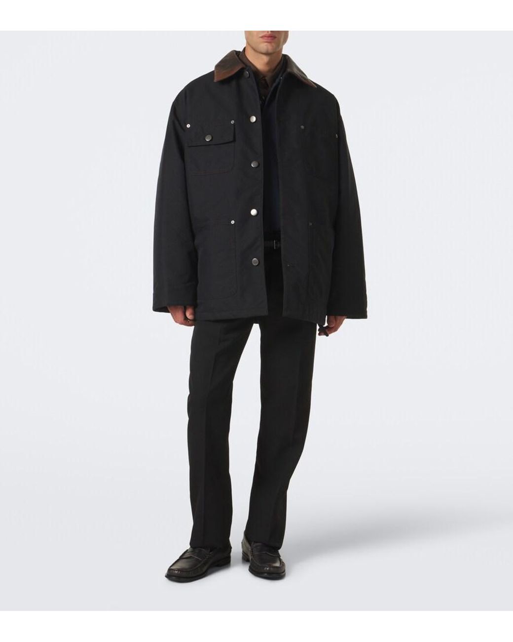 Prada Black Leather-Trimmed Technical Cotton-Blend Jacket for men