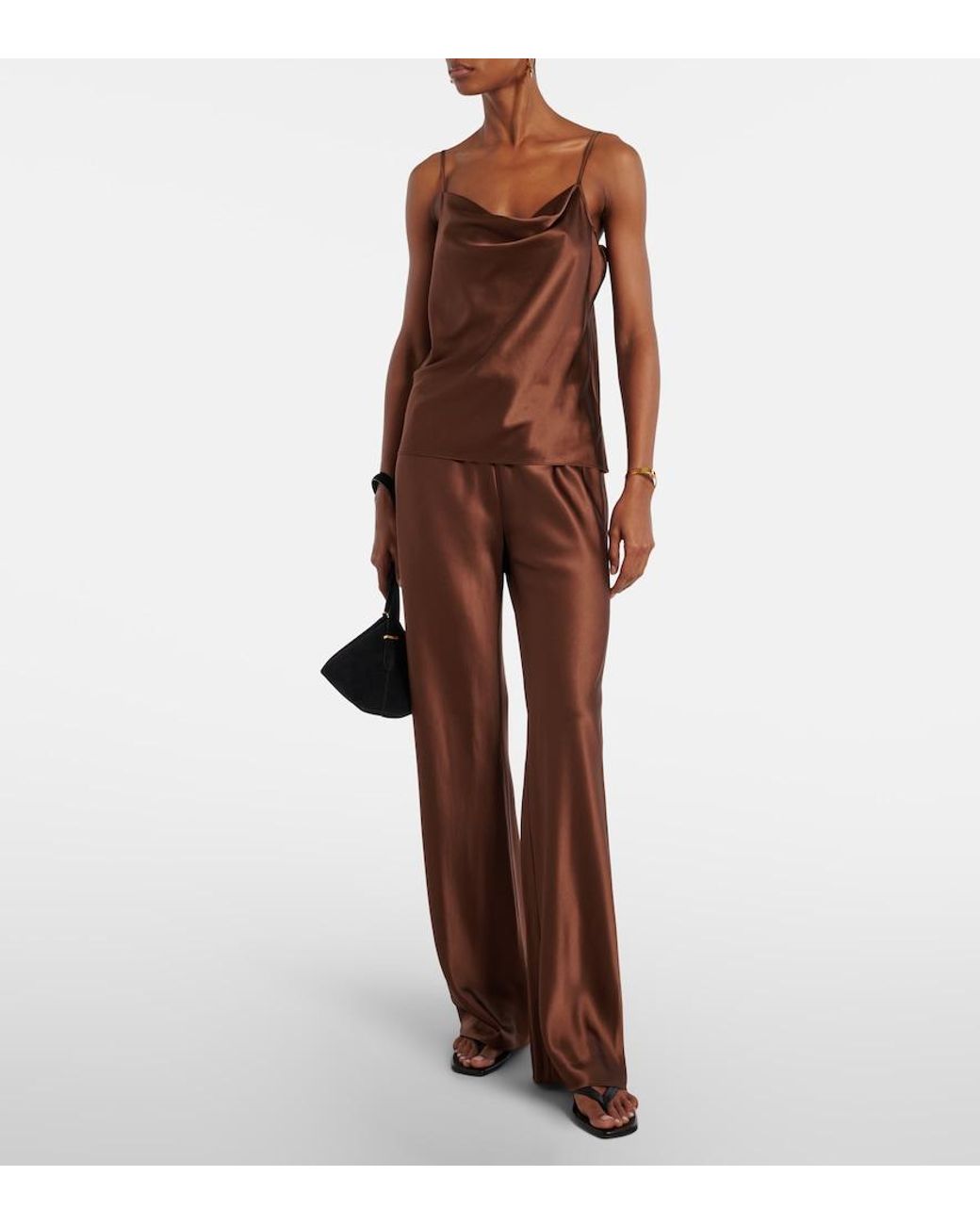 Veronica Beard Brown Billie Silk-Blend Straight Pants