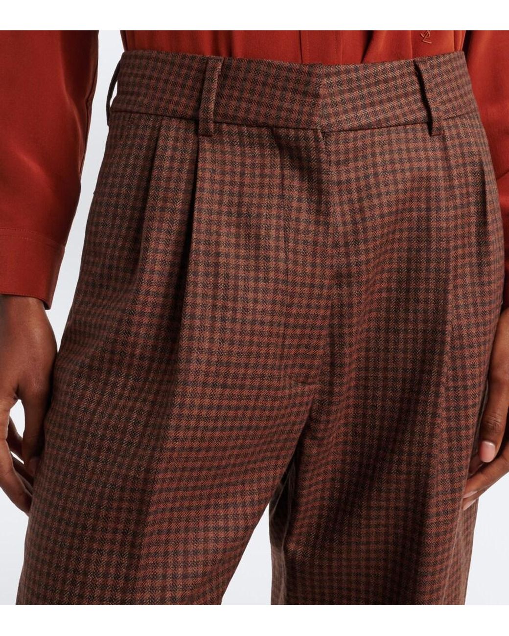 Blazé Milano Brown Fox Checked Virgin Wool Straight Pants