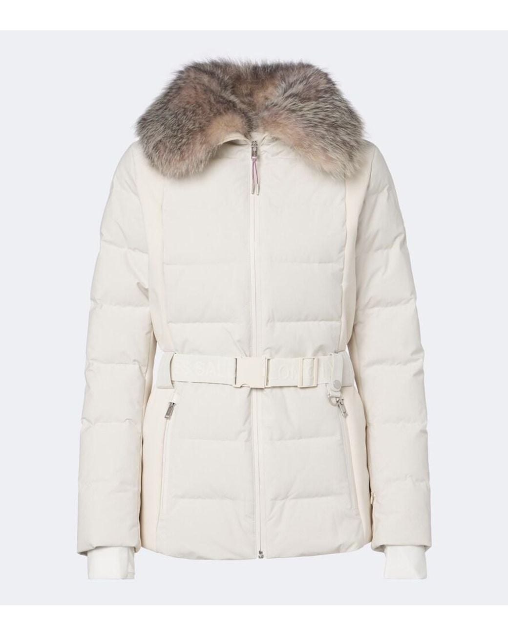 Yves Salomon Natural Belted Shearling-Trimmed Down Ski Jacket