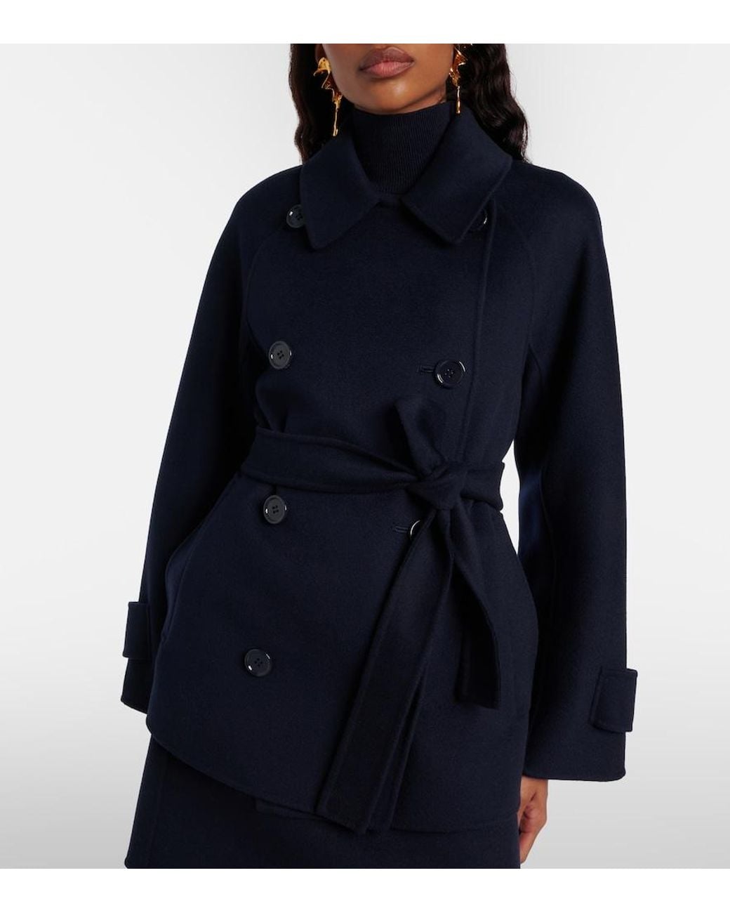 Max Mara Blue Louise Belted Double-Breasted Virgin Wool Jacket