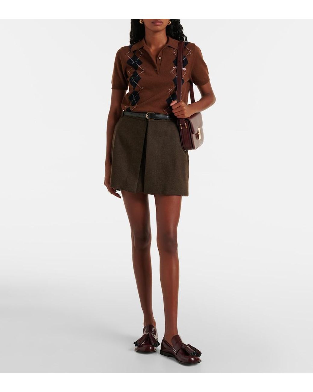 AMI Green Wool Flannel Miniskirt
