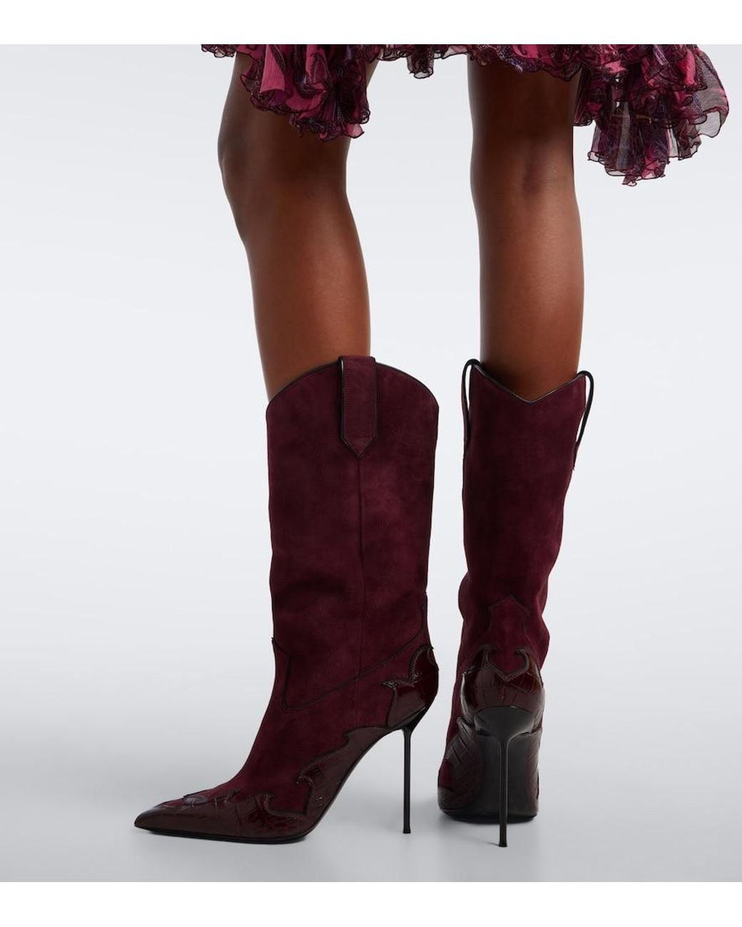 Paris Texas Red Lidia Queen Of Hearts Suede Mid-Calf Boots