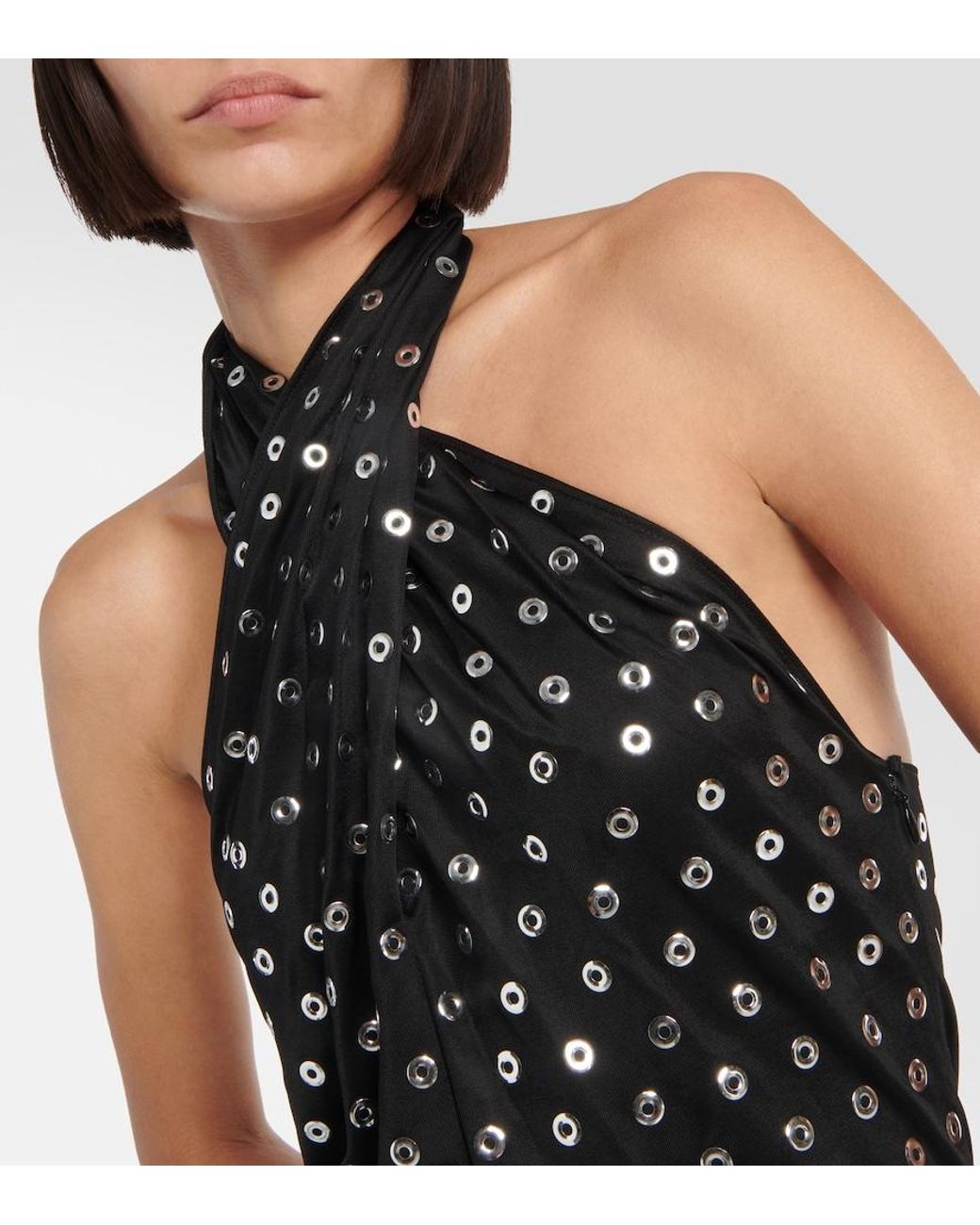 Alaïa Black Embellished Halterneck Midi Dress