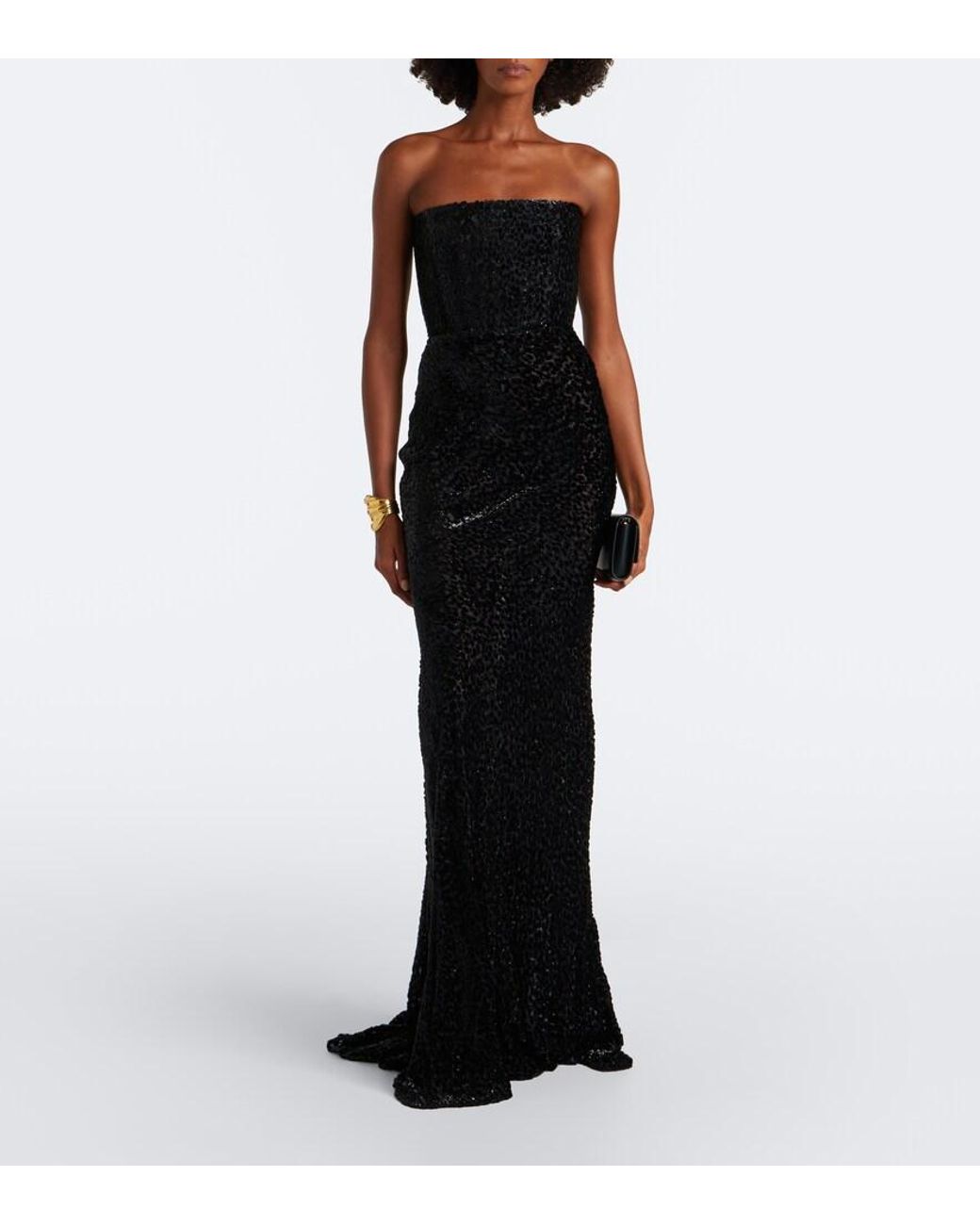 Alex Perry Black Devore Bustier Gown