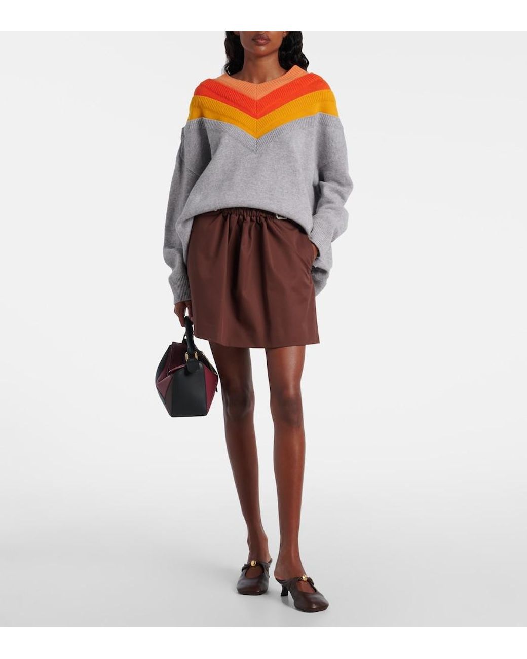 Loewe Purple Belted Cotton And Silk Twill Miniskirt