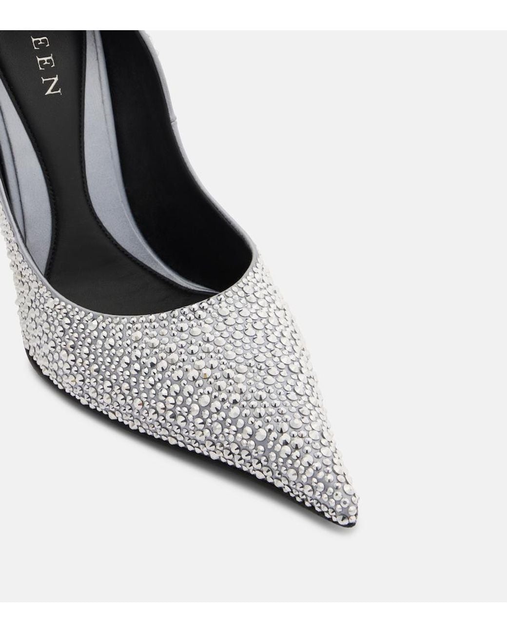McQueen White Skull Studded Satin Pumps