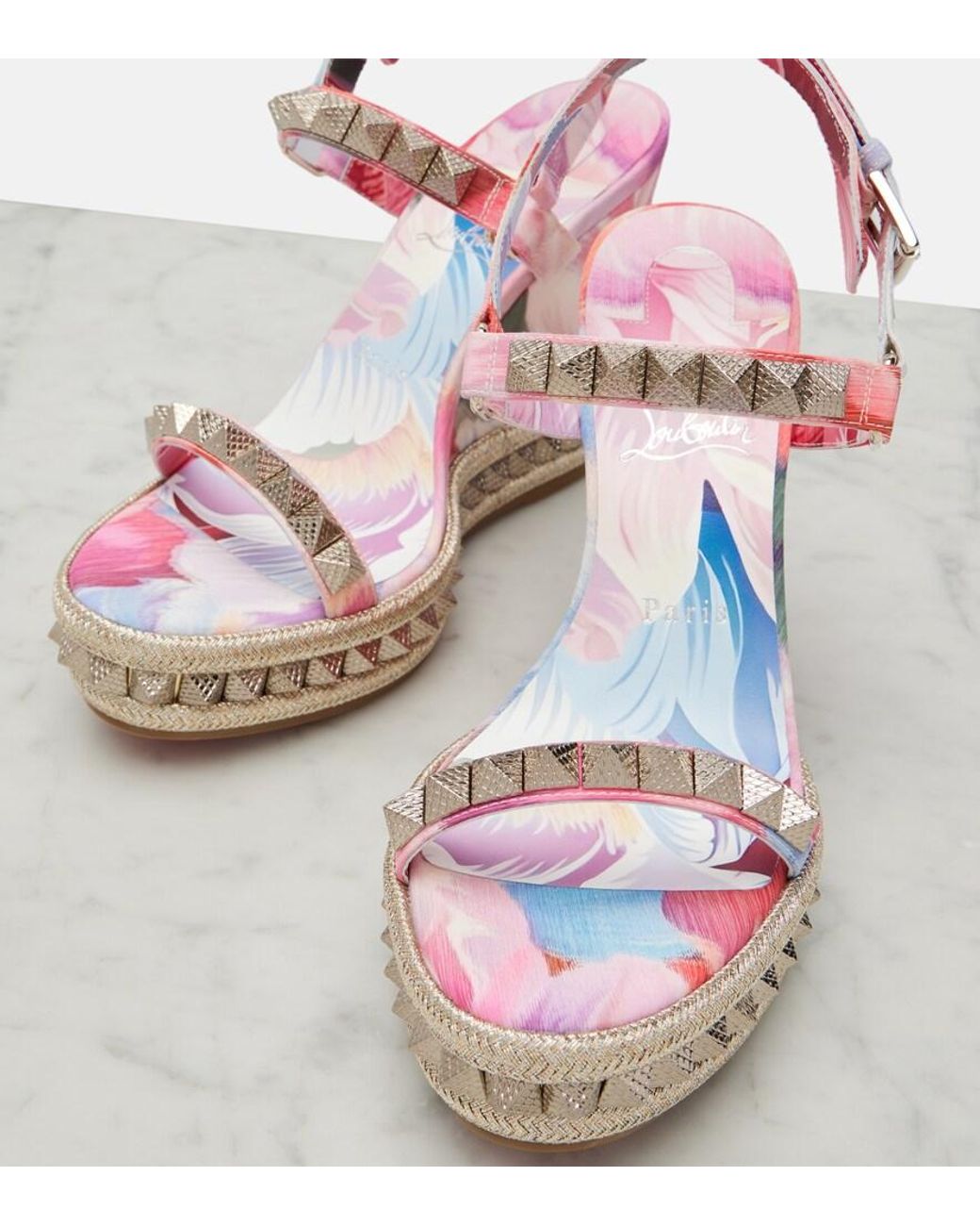 Christian Louboutin Pink Verzierte Wedges-Sandalen Pyra Clou