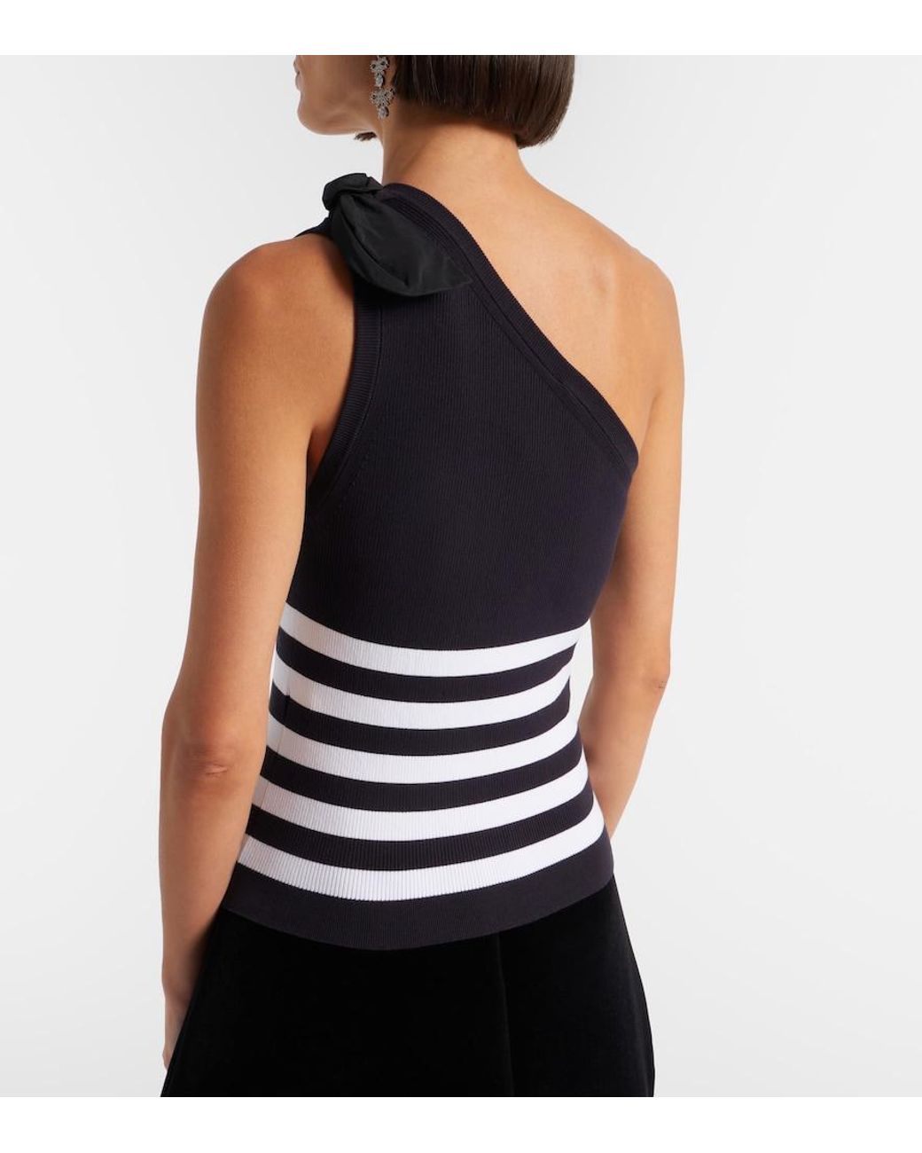 Patou Blue Striped One-Shoulder Cotton-Blend Top