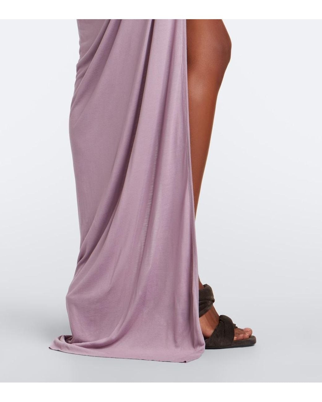 Rick Owens Purple Lilies Avra Ruched One-Shoulder Jersey Gown