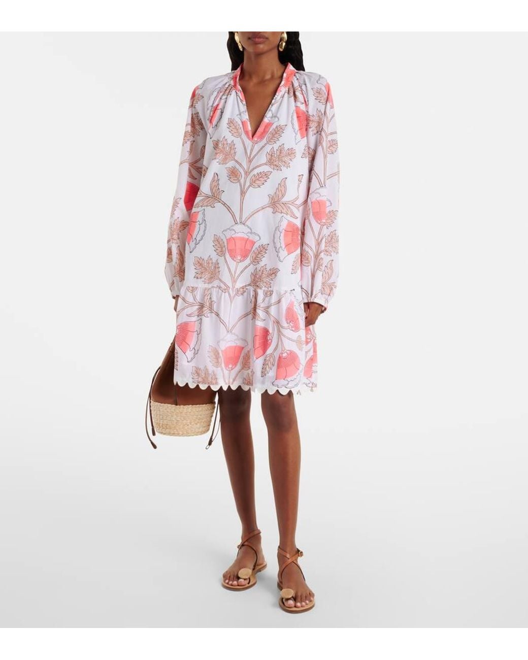 Juliet Dunn Red Printed Scalloped Cotton Minidress