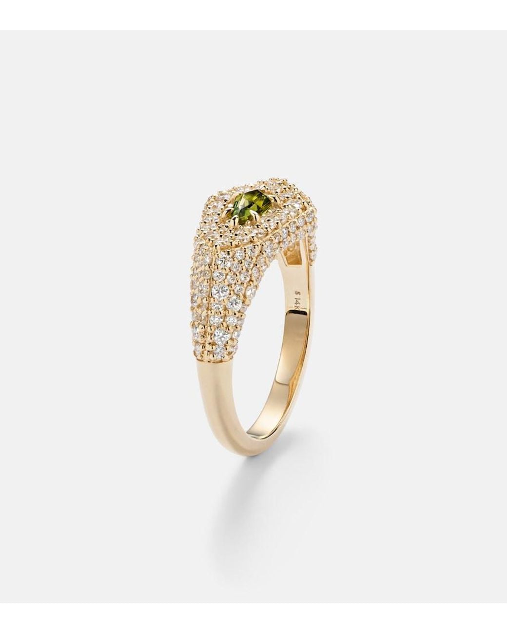 STONE AND STRAND White Shield 14Kt Ring With Diamonds And Tourmaline