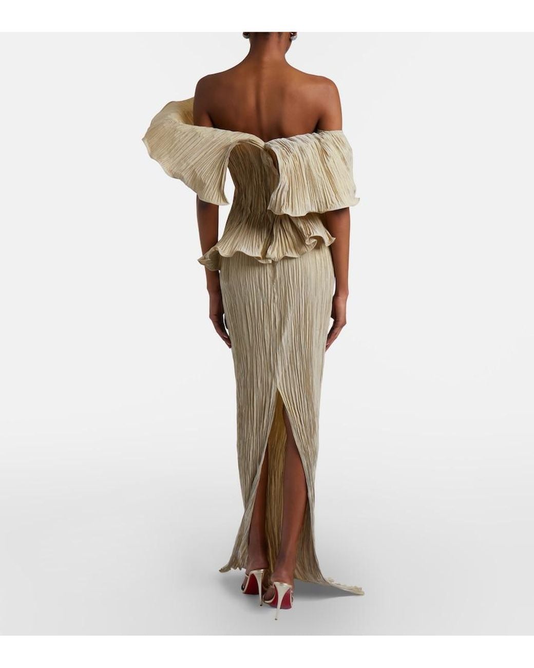 Marmar Halim Natural One-Shoulder Pleated Taffeta Gown