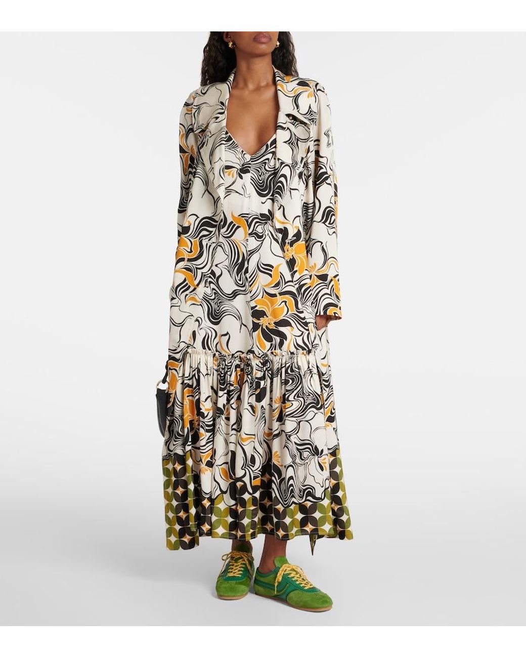 Dries Van Noten Metallic Abstract-Pattern Satin Coat
