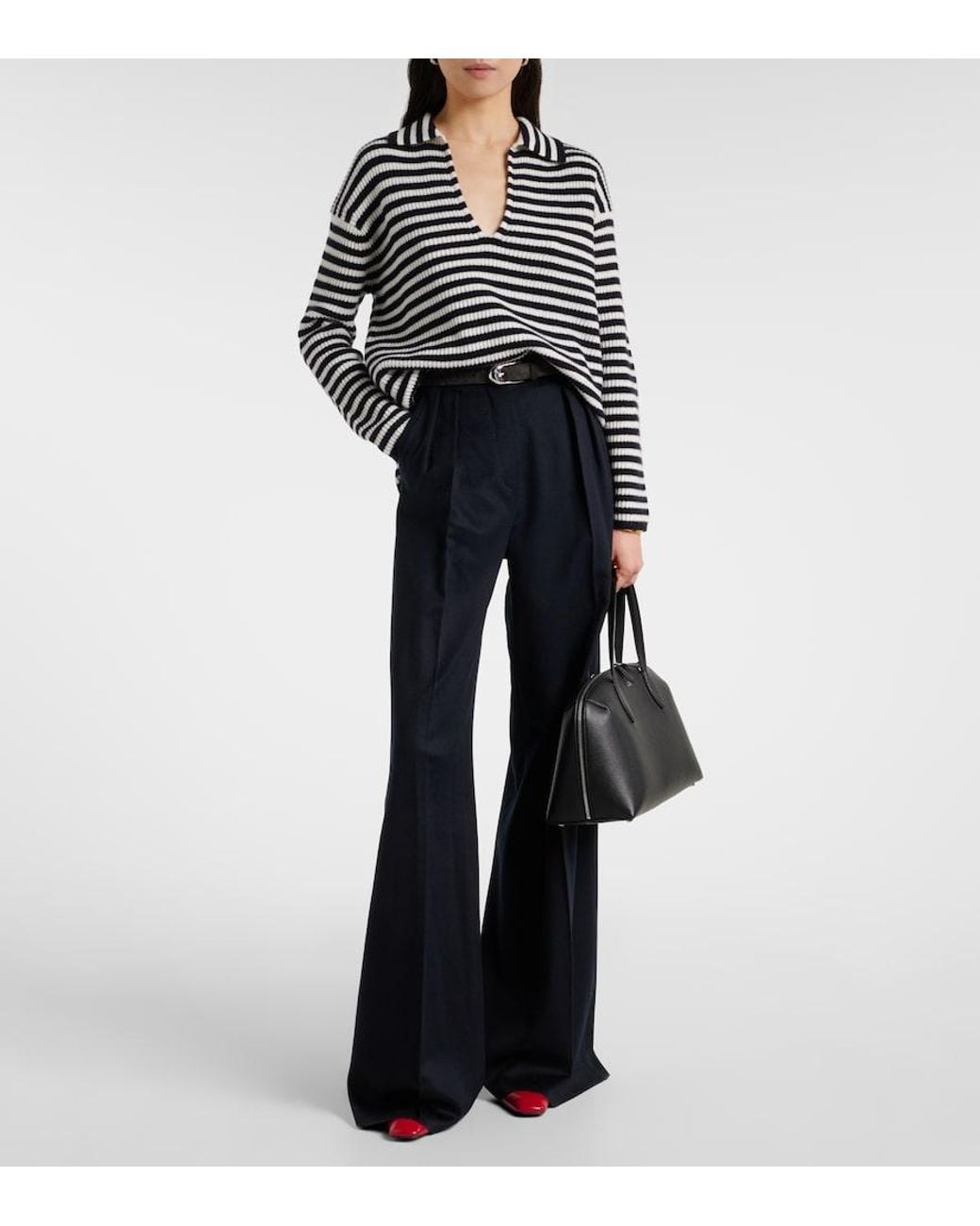 Max Mara Blue Gomma Striped Cashmere Top