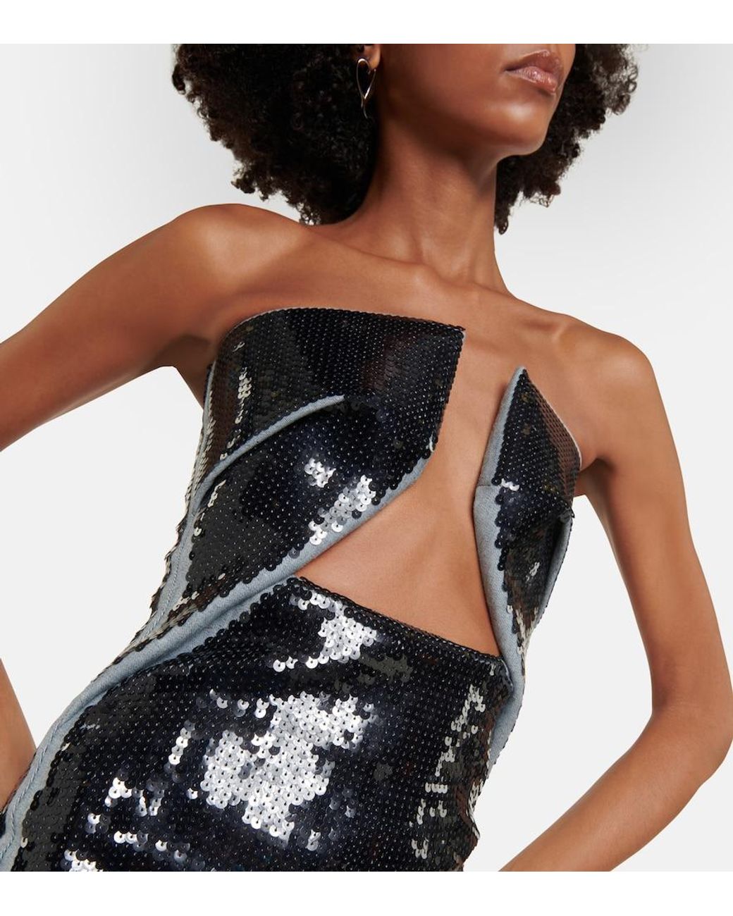 Rick Owens Black Sequined Denim Gown