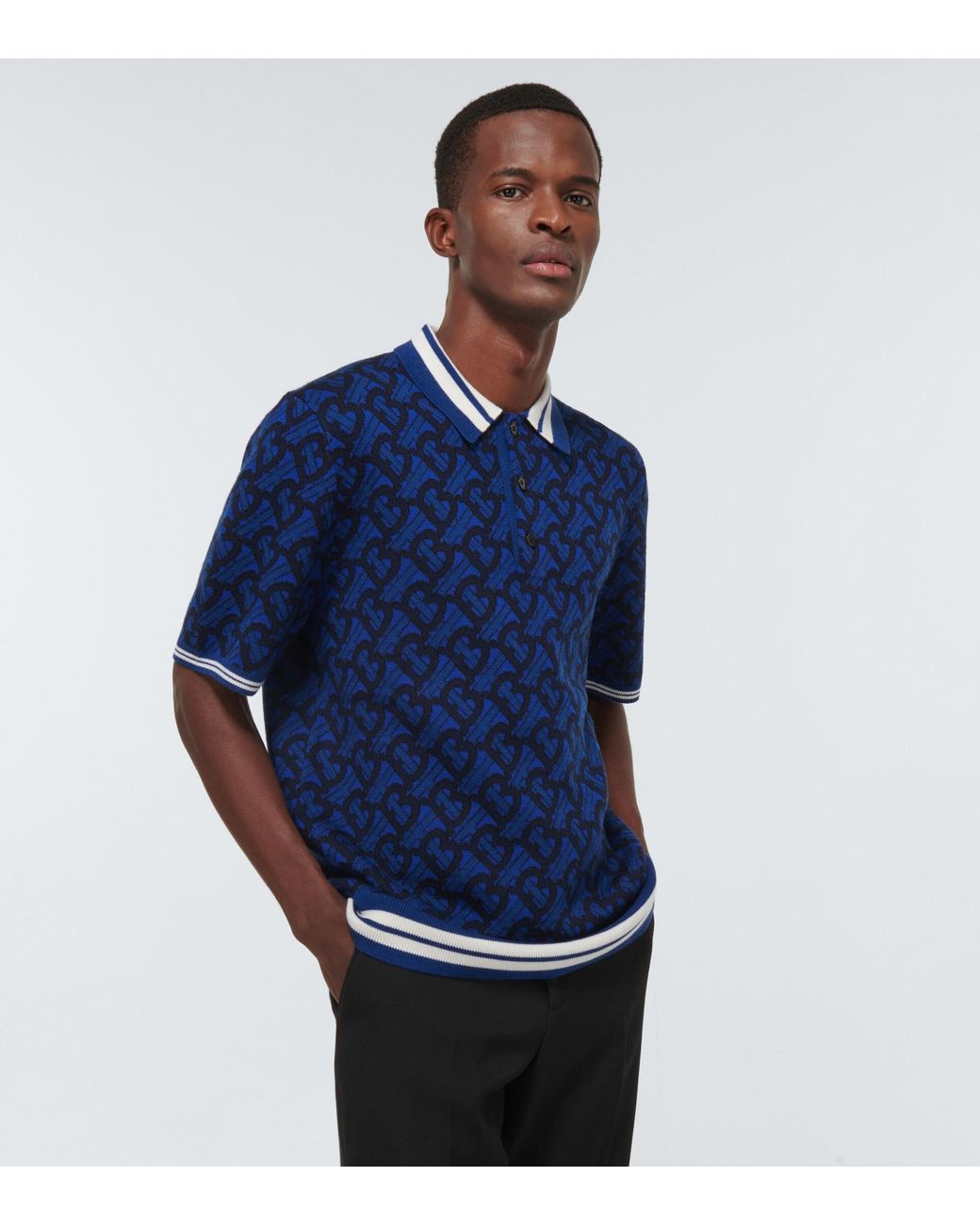Burberry Wool Rhodes Polo Shirt in Blue for Men | Lyst
