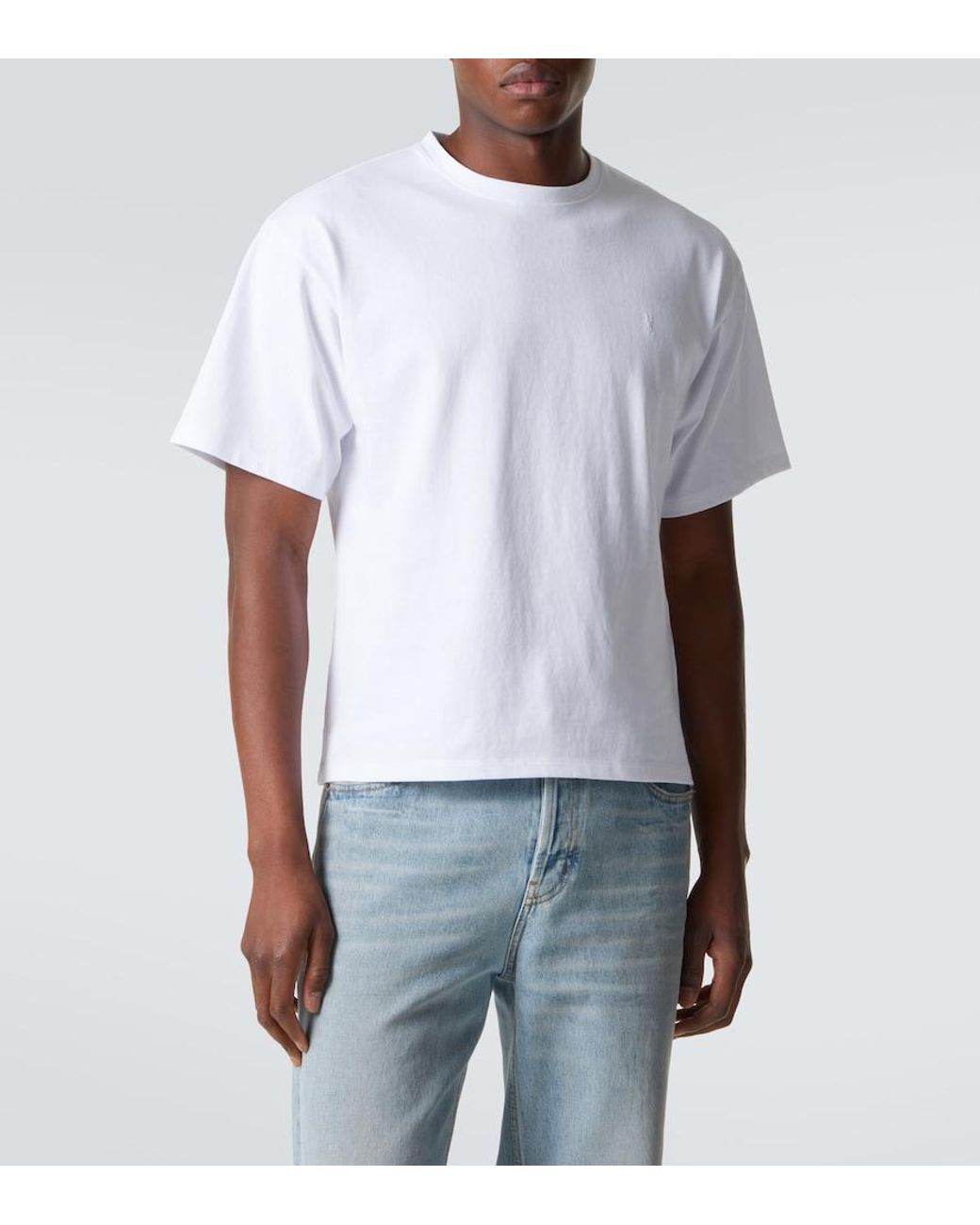 Saint Laurent White Cropped Cotton Jersey T-Shirt for men